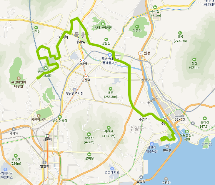 부산210번버스 노선 , 시간표 안내 사직동, 민락수변공원, 동래역