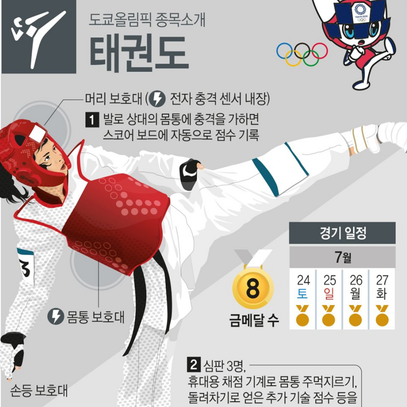 [2020 도쿄 올림픽] '태권도' 종목 소개, 한국 선수 경기 일정
