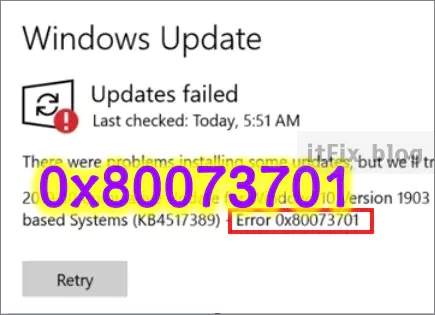 윈도우 업데이트 오류 코드 0x80073701 해결 방법