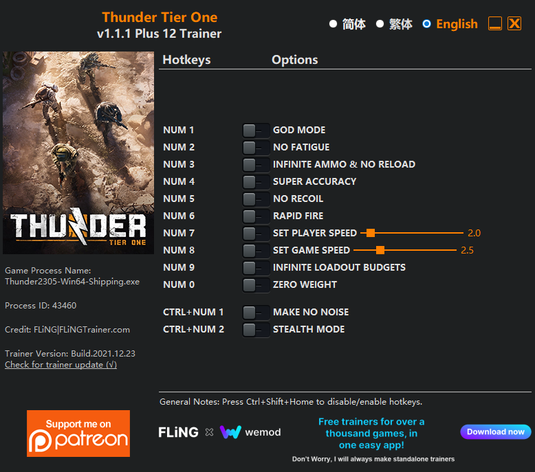 [트레이너] 한글판 썬더 티어 원 Thunder Tier One v1.1.1 Plus 12 Trainer 영문판