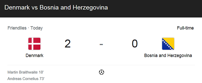 (2021 / 친선 경기) 덴마크 (2) 대 보스니아 (0) 축구 경기 하이라이트