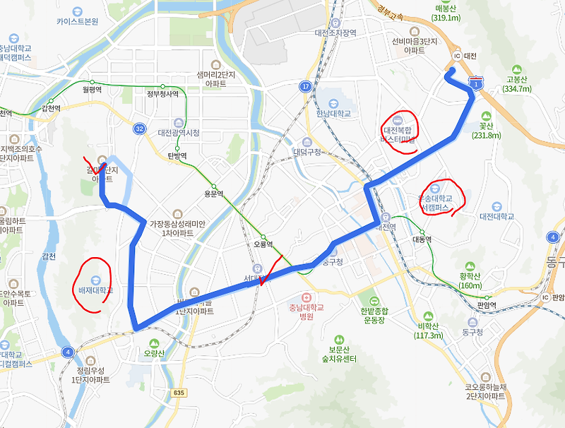 [대전] 613번버스 노선, 시간표 : 비래동, 한국폴리텍대학, 대전역, 갈마동