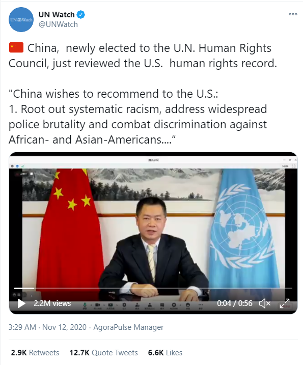 중국 글로벌 인권지킴이, 유엔인권이사회 의장국이 된 이야기 2020년