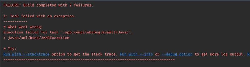 [Error] Execution failed for task 'appcompileDebugJavaWithJavac'