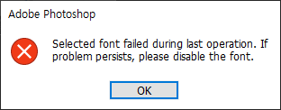 포토샵 오류해결 Selected font failed during last operation. If problem persists, please disable the font.