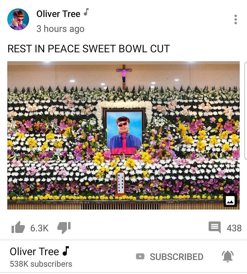 故 종현의 장례식장 영정 사진에 자신의 얼굴을 합성한 무단 도용에 대해 사과한 올리버 트리(Oliver Tree)