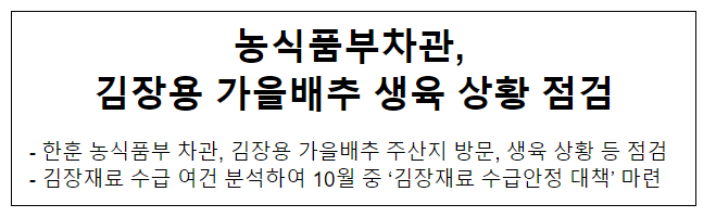 농식품부차관, 김장용 가을배추 생육 상황 점검