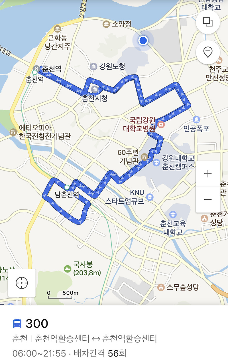 강원도 춘천시 시내버스 간선버스노선 300번 400번 운행 정보 운행 시간표