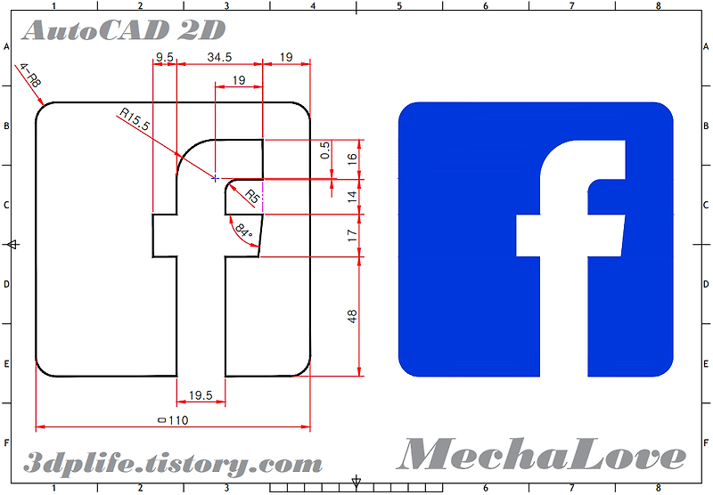 오토캐드로 페이스북(Facebook) Logo 그려보기 - 0004