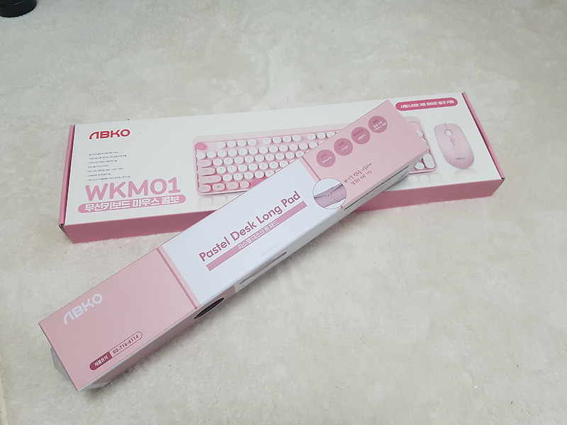 [앱코 WKM01] 예쁜 핑크색 무선 키보드 마우스 세트