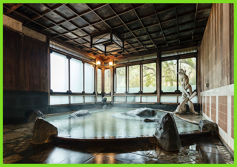 후쿠오카 다이마루 별장 온천 전통 료칸 대욕장 물 1년에 2번 교체