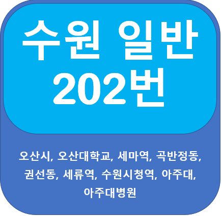 수원 202번 버스 노선 안내, 오산대, 수원시청역, 아주대