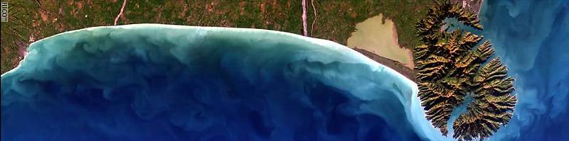 우주에서 온 이미지를 사용하여 지구의 변화를 감시한다.  해안 환경에서의 비정상적인 조류 확산은 인간의 건강과 해양 생물을 위협