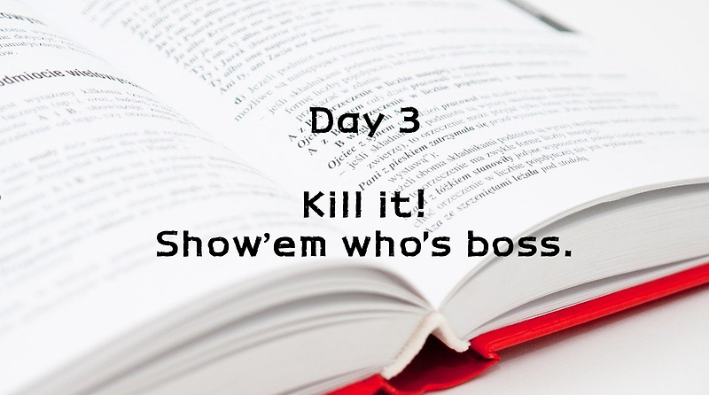 Day 3. Kill it! Show'em who's boss.