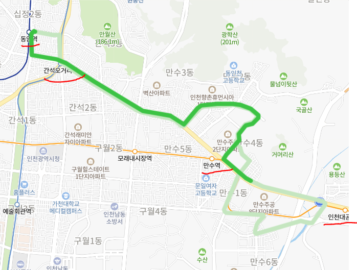 [인천] 538번버스 시간표,  노선 : 만수동, 간석오거리역, 동암역, 인천대공원 후문