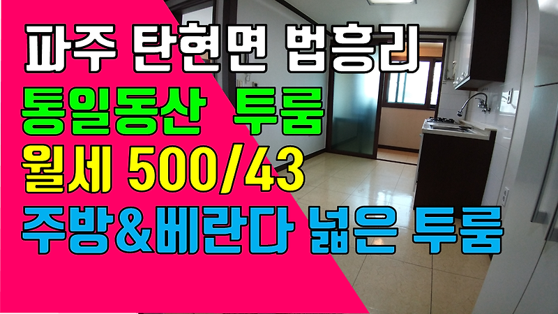 파주 탄현면 법흥리 통일동산 신세계첼시아울렛 헤이리 투룸 월세 500/43만 개방감 좋고 베란다 넓은 집 3층 풀옵션 넓은 투룸