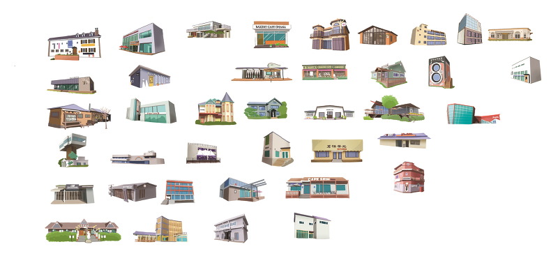 양평 카페 삽화 (수채화·일러스트 제작) - 더그린맵