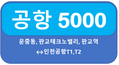 판교 5000번 공항버스 시간표,요금,노선 운중동, 판교역에서 인천공항