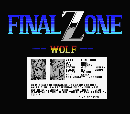 Final Zone Wolf - MSX (재믹스) 게임 롬파일 다운로드