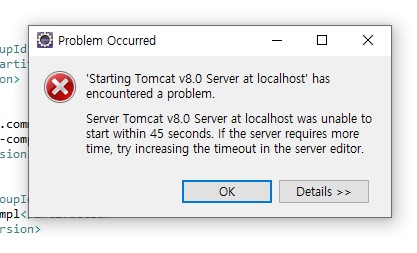starting tomcat v8.0 server at localhost has encountered a problem