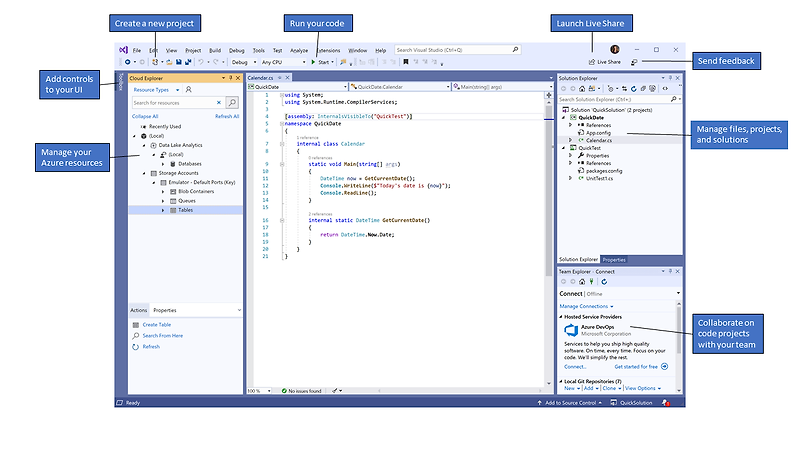 Visual Studio IDE 시작 출처 - 마이크로소프트