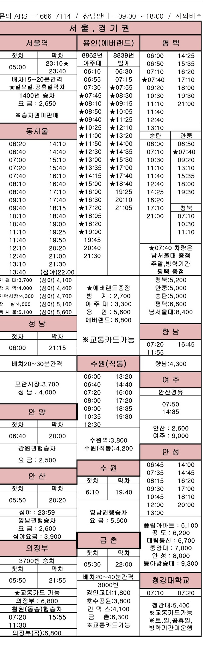인천 종합버스터미널 시간표 <20.1.7ver>