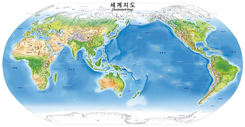 세계지도 (그림지도·수채화지도 제작) - 더그린맵