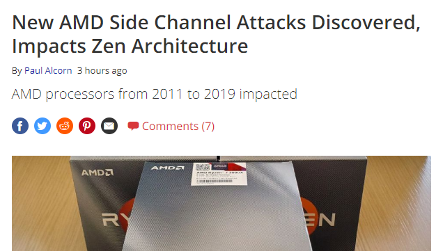AMD 모든 라이젠 CPU에 신규 보안취약점 발견