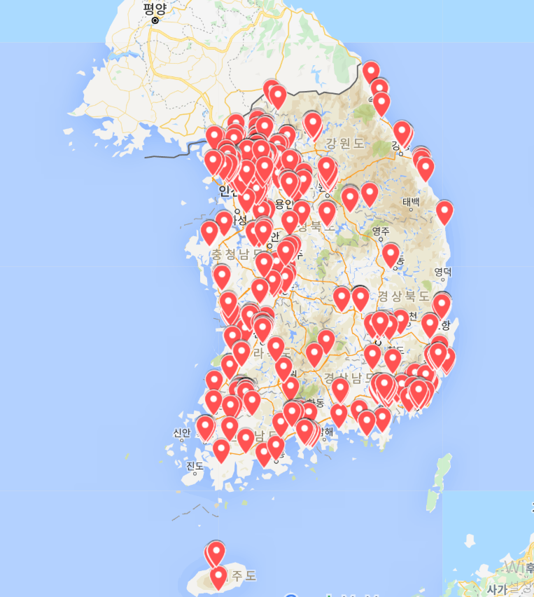 신천지 전국집회소 현황(2020년2월현재 구글 맵)