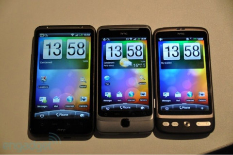 HTC Desire HD, Desire Z, Desire의 크기, 두께 한눈에 비교!
