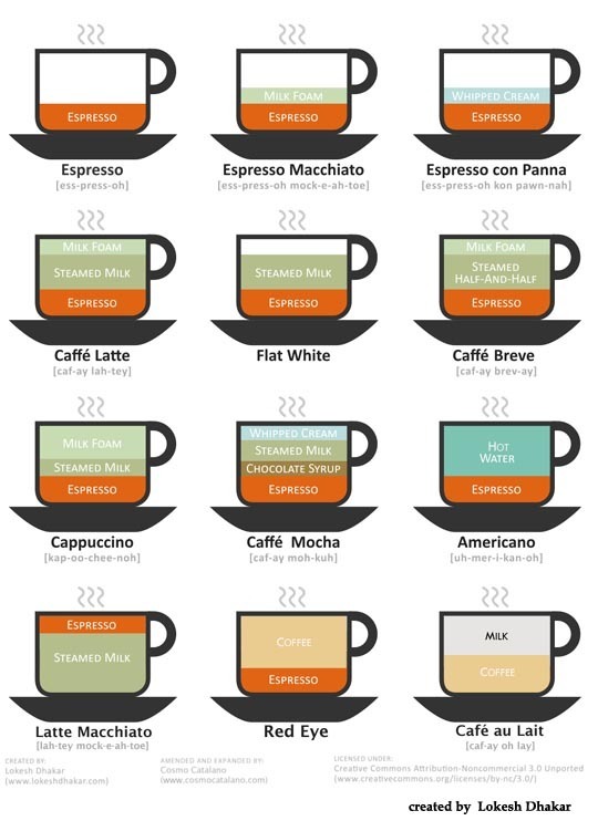 커피 그림 백과 사전 ... 커피 종류 차이점 쉽게 보기