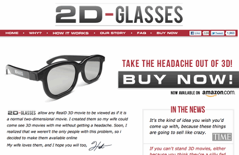 3D 영상을 일부러 2D로 보기 위한 안경 - 2D-Glasses