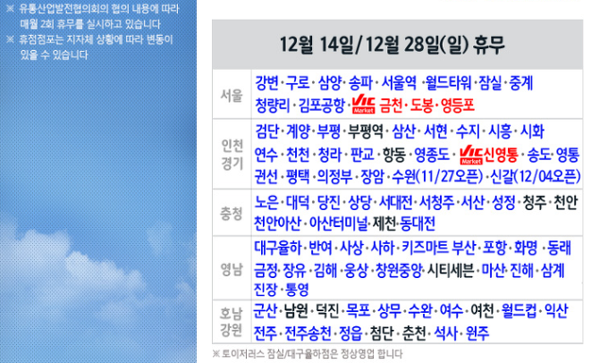 2014년 롯데마트 12월 휴무일 안내 - 12월 대형마트휴무일