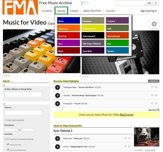 저작권없는 무료음원 얻는 방법!(FMA 홈페이지)