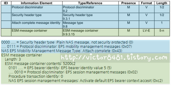 LTE Attach Complete Message (Spec. 23.301 - 8.2.2)
