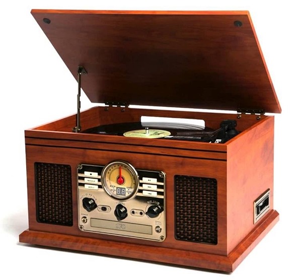 Victrola Nostalgic Classic Wood 6-in-1 Bluetooth Turntable Entertainment Center, Mahogany
