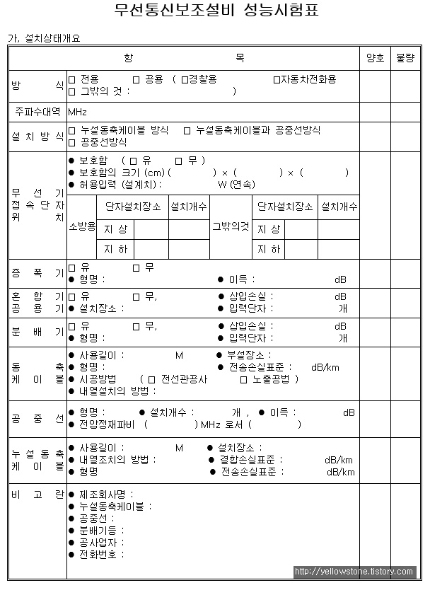 [서식양식] 무선통신보조설비 성능시험표 (DOC)