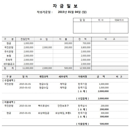 엑셀 자동화서식 자금일보 통합관리