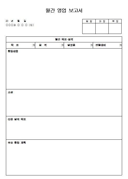 [서식양식] 월간 영업 보고서 (HWP)