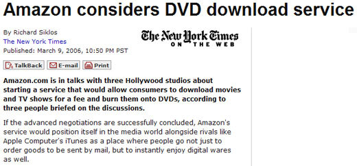 Amazon.com.. DVD 다운로드 사업에도 진출할지 모르겠네요.