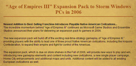 Age of Empires III 확장팩 소식..