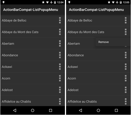 Android ActionBarCompat-ListPopupMenu Sample