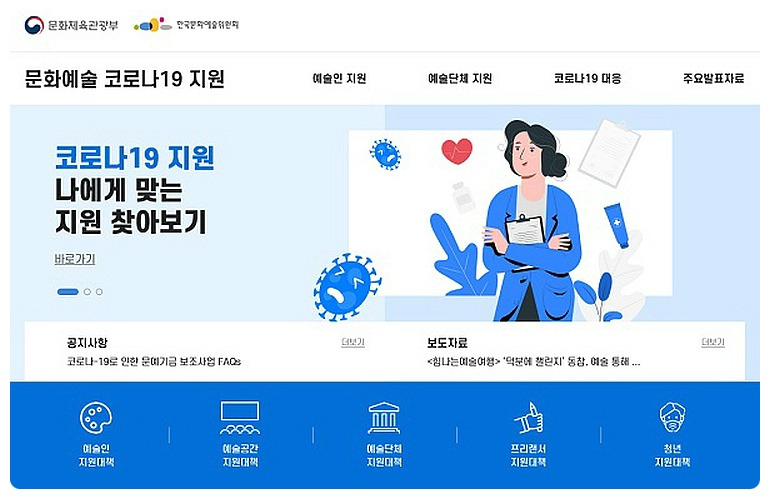 '문화예술 코로나19 지원', 예술인 · 예술단체의 맞춤형 지원대책 조회