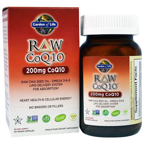 아이허브 코큐텐(coq10, 코엔자임q10) Garden of Life, 생 CoQ10, 200 mg, 60 베지캡 후기들