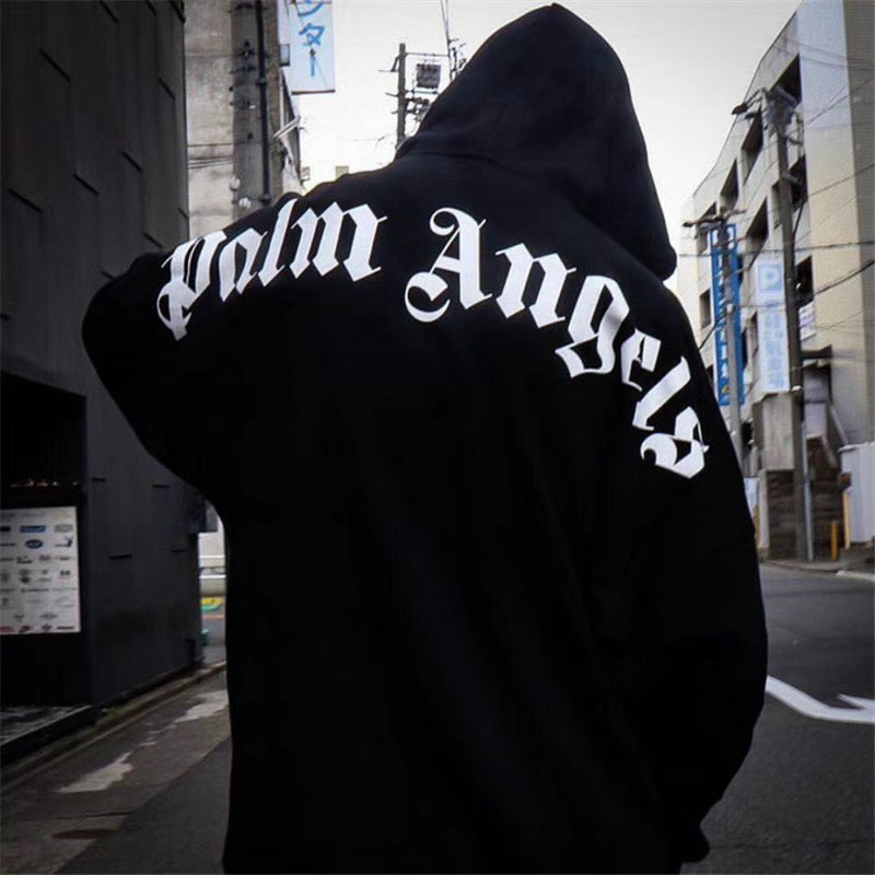 [PALM ANGELS] 팜엔젤스 백 로고 블랙 오버 사이즈 스웨트 셔츠 후드 티셔츠