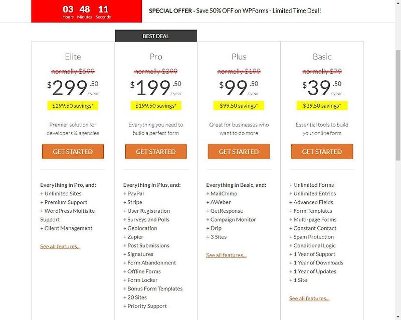 워드프레스 WPForms 플러그인, 50% 할인 판매
