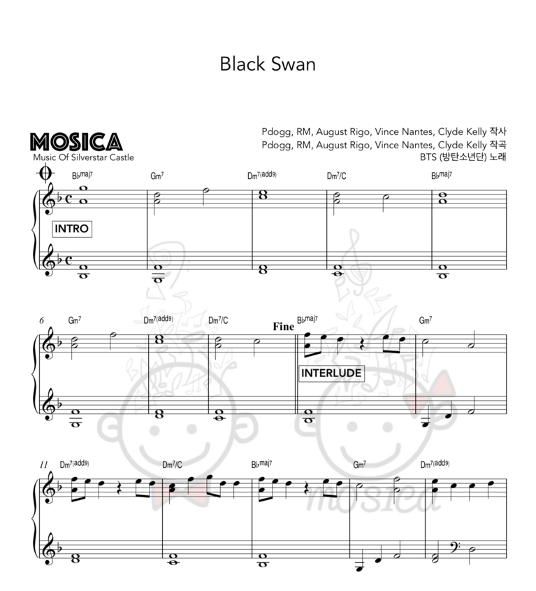 [치기 쉬운 피아노 악보]블랙스완(Black Swan) - 방탄소년단(BTS)ㅣ피아노 코드 독학 와~~