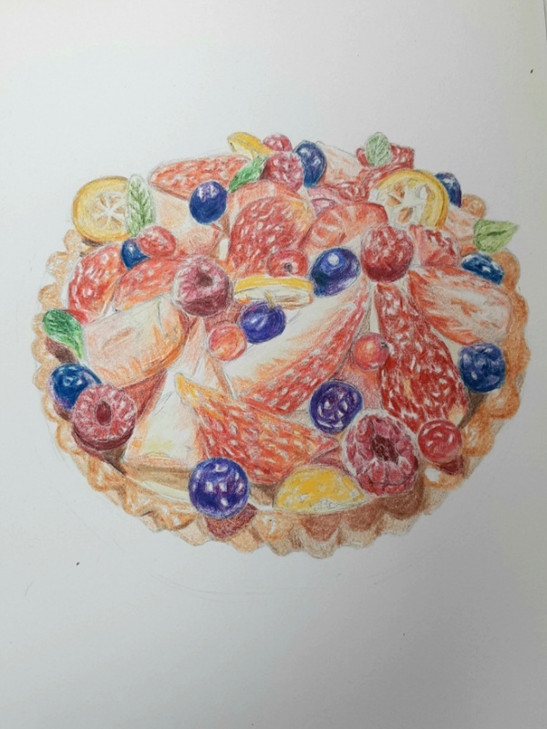 딸기 타르트 그리기 색연필화