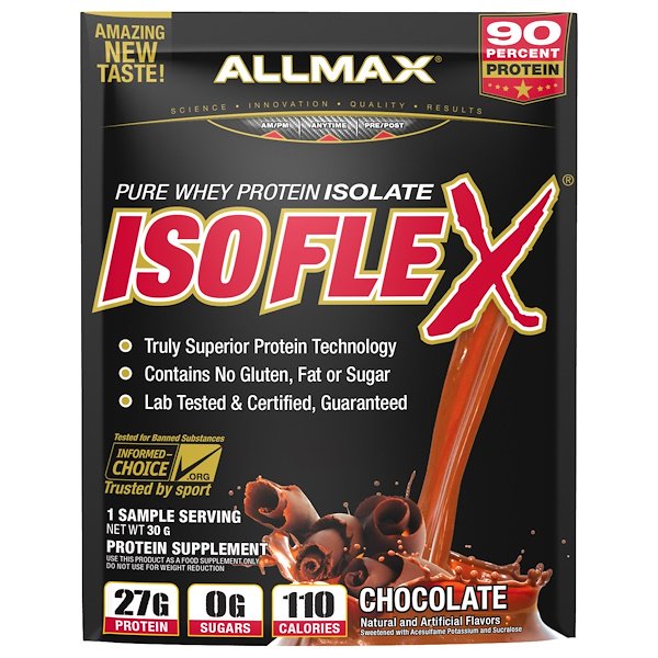 아이허브 유청단백질보충제 추천 ALLMAX Nutrition, Isoflex, 100% 울트라 퓨어 유청 분리 단백질(WPI 이온 충전 입자 여과), 초콜릿, 1 샘플 제공량, 1.06 oz (30 g) 후기와 정보