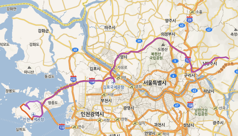8843 공항버스 시간표 남양주<-바석,구리->김포공항,인천공항